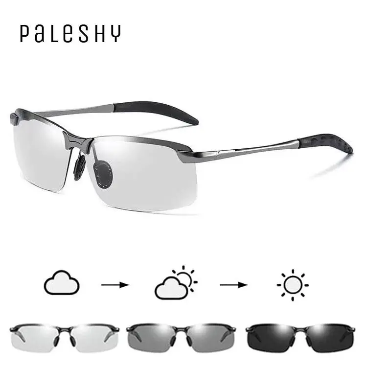 PALESHY Smart Photochromic Polarized Sunglasses for Men - Ultra-Lightweight AL-MG Alloy (23g), UV400 Protection, Perfect for Day & Night Driving, Fishing & Outdoors ️