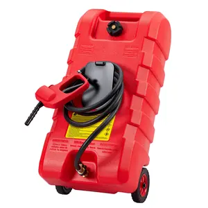 15 Gallon Gas Can with Manual Transfer Pump & 10 FT Hose, Portable Fuel Tank with Wheels & Carry Handle, Leak-Proof Heavy Duty Gas Caddy