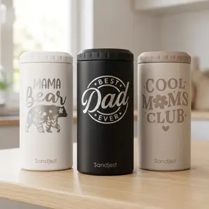 SANDJEST 12oz Skinny 4-in-1 Insulated Can Cooler, Stainless Steel Vacuum Tumbler, Drink Holder with Lid, Men Women Gift on Mother's Day Father’s Day