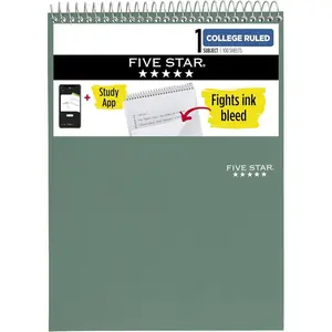 Top Spiral Notebook + Study App, 1 Subject, College Ruled Notepad, 8-1/2" x 11", 100 Sheets, Fights Ink Bleed, Water Resistant Cover, Seaglass Green (820058C-ECM)