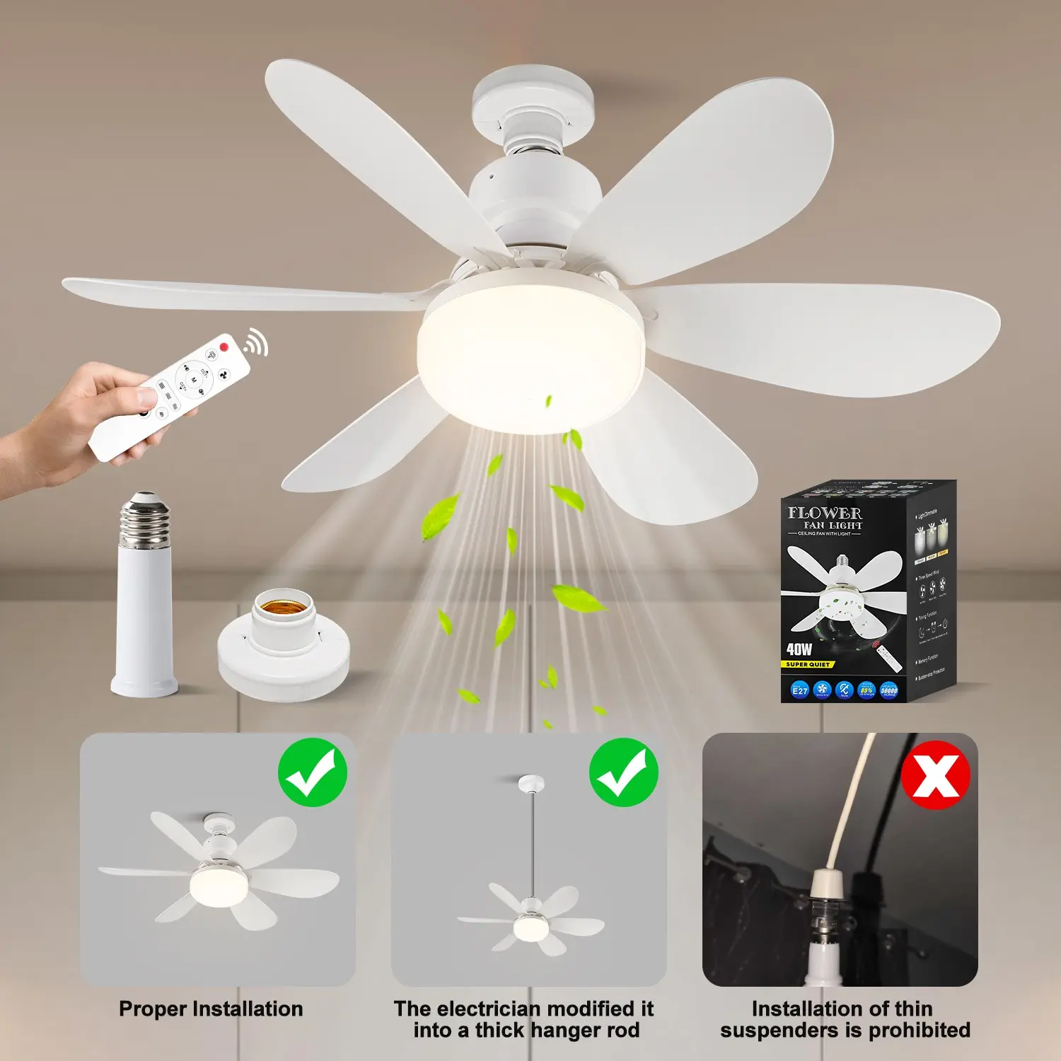 Modern Adjustable Ceiling Fan Light, E27 Socket 20.5 Inch Remote Control, Three Color Temperatures, Dimmable, Acrylic Lampshade, Dimmable Ceiling Lights, Lighting Fixture, Home Ceiling Lighting