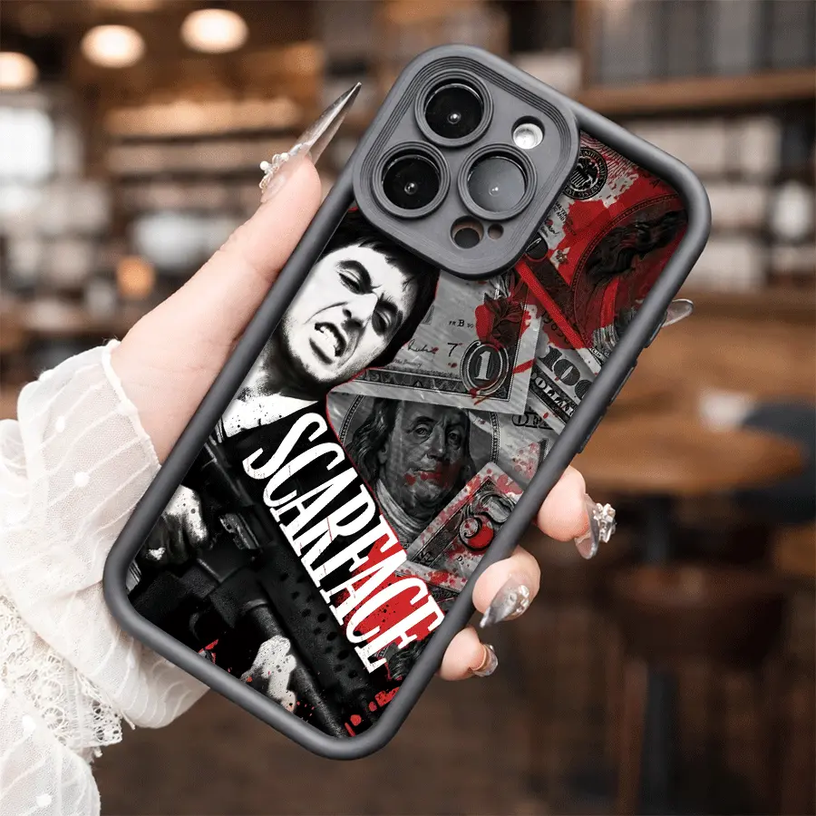Scarface Red for phone case, compatible with iPhone 17 Pro Max, 16 Pro Max，15 Pro, 14, 13, 12, 11, XR, XS Plus, SE, Mini. Made from soft TPU shock-resistant silicone material, this stylish street-style gift is perfect for any occasion.