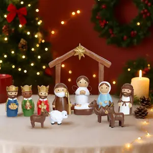 14 Piece Christmas Nativity Scene Set with Manger Miniature Holy Family Figurines for Indoor Religious Christmas Decoration