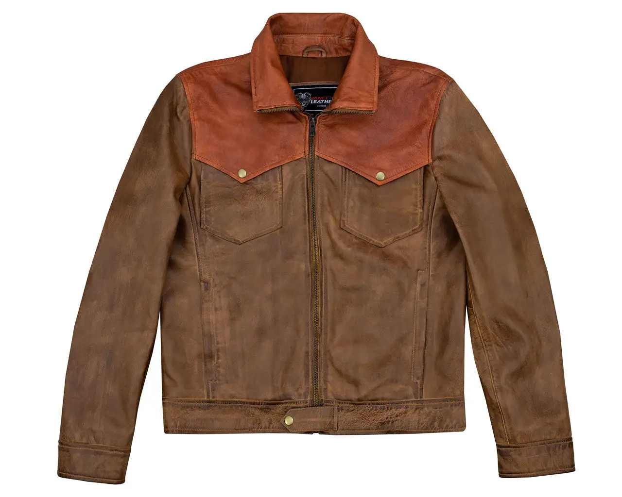 Men's Western Waxed Two-Tone Austin Brown Leather Jacket