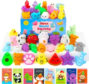 Squishy Toys, 28 Pack Party Favors for Kids 8-12 4-8, Kawaii Mochi Squishies Fidget Toys Set, Birthday, Treasure Chest Box for Classroom Prizes, Pinata Filler, Goodie Bag Stuffers
