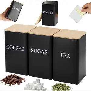 3-Piece Set Of Coffee, Sugar, And Tea Canisters, Storage Containers, Minimalist Style, Good Sealing, Leakproof Container, With Waterproof Bamboo Lids, Coffee And Black Tea Storage Boxes, Perfect Gifts For Ramadan, New Year