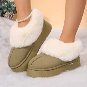 Women's Warm Suede Shearling Slippers With Thick Soles Perfect For Winter Comfy Flat Boots With Casual Snow Shoe Design