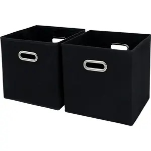 SEVENDOME Black Fabric Storage Bins Cube ,11x11x11 Fabric Cubby Organizer Baskets with Handle, Foldable Basket for Closet or Collapsible Storage Box Set of 2 (Black )