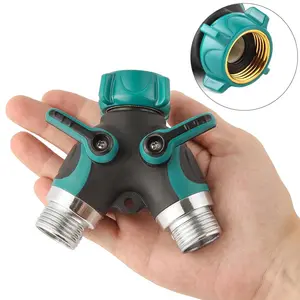 Outdoor Faucet Splitter 2-Way - Metal Garden Hose Y with Individual Shutoffs, 3/4" GHT Thread | Heavy Duty, Extra Long Handle