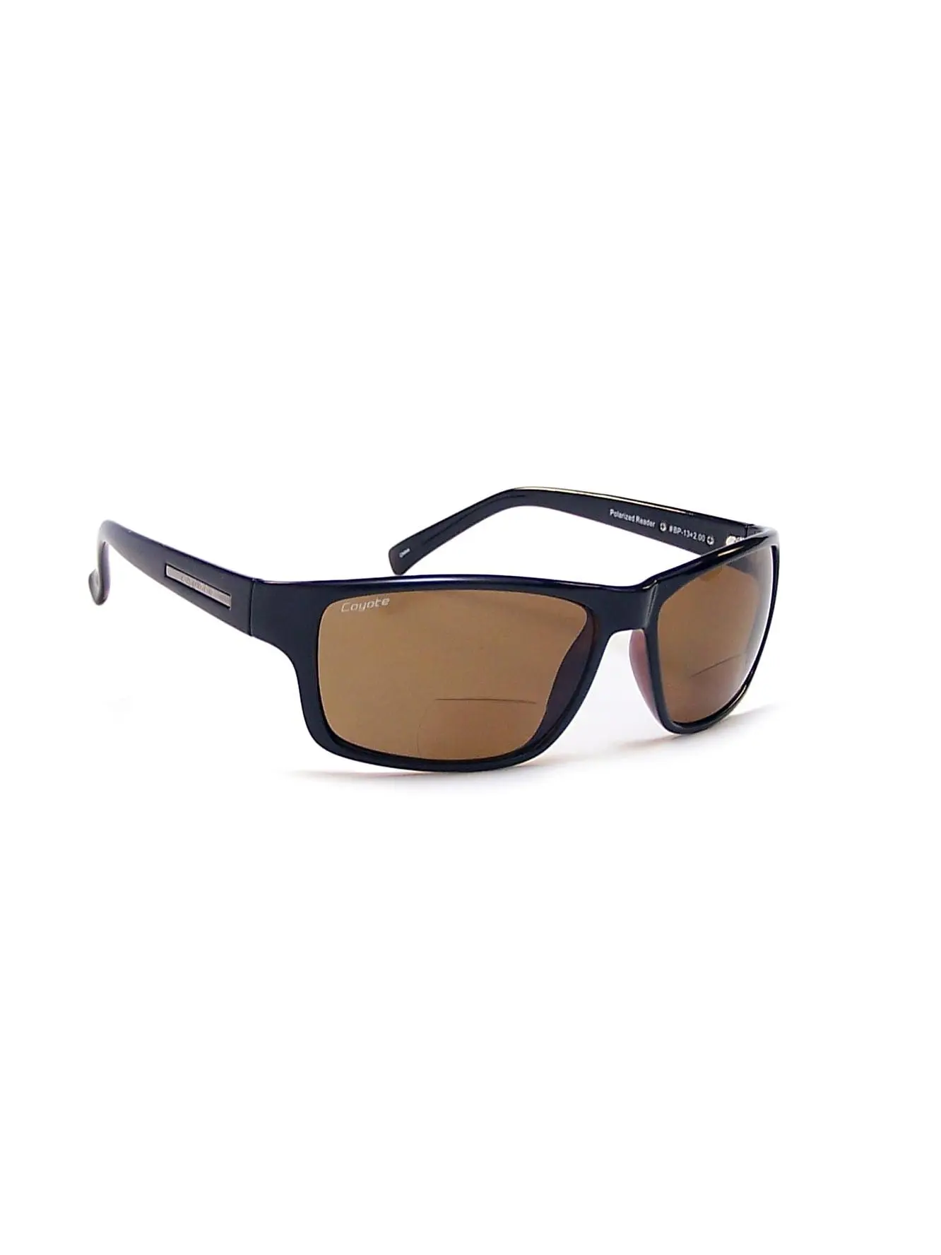 Coyote Eyewear BP-13 Plus 1.50 Black-Brown Polarized Reader Sunglasses for Adults, Strong Cast Polymer Frame, Brown Lens