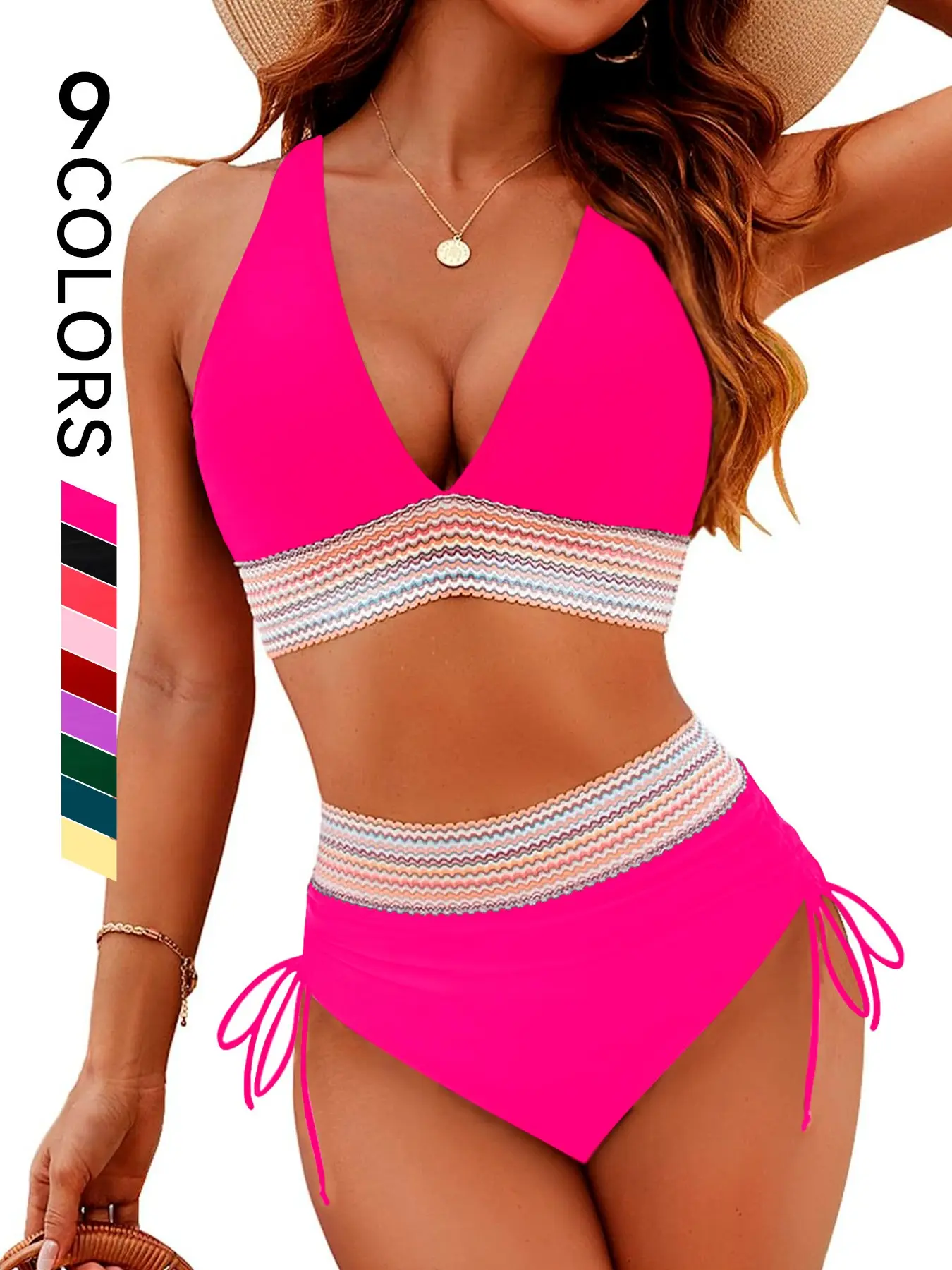 Two-piece Women's Patchwork Bikini Set, Casual Fashion Chic Swimsuit Set for Beach Vacation, Ladies Swimwear for All Seasons, Swimsuit Style Bikini, String Swimsuits, Swimwear Sets
