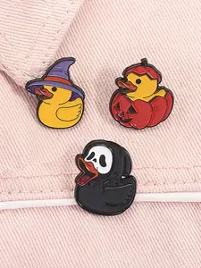 3pcs/set Halloween Duck Enamel Pins Witch Ducky with Pumpkin Grim Reaper Duck Spooky Season Metal Brooches Lapel Backpack Badge Jewelry Accessories Gifts for Friends