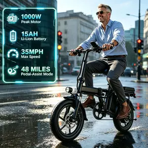 1000W Foldable Electric Bike for Adults - 35mph High Torque, 48 Mi Long Range, 2-Seat Dual Rider, Portable Compact Lightweight, Smooth Power for Urban Commuting & Outdoor Leisure Cycling