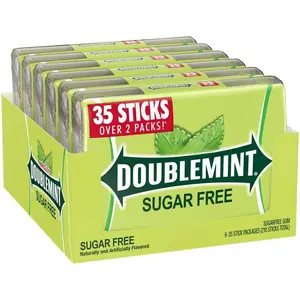 Doublemint Sugar-Free Chewing Gum Peppermint Flavor 35 Sticks MegaPack 4.7 oz Pack of 6 Refreshing Minty Flavor for Friends - Snack - Bubblegum Natural And Artificially Flavored Fun