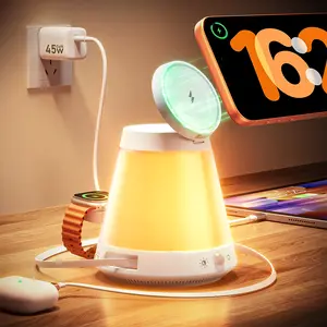 Meifigno 45W 5 in 1 for MagSafe Charger for Apple Multiple Devices, 45W Charging Station with Automatic Sensor/Constant Night Light, Adjustable Color, Type C & Lightning Retractable Cable for iPad/AirPods