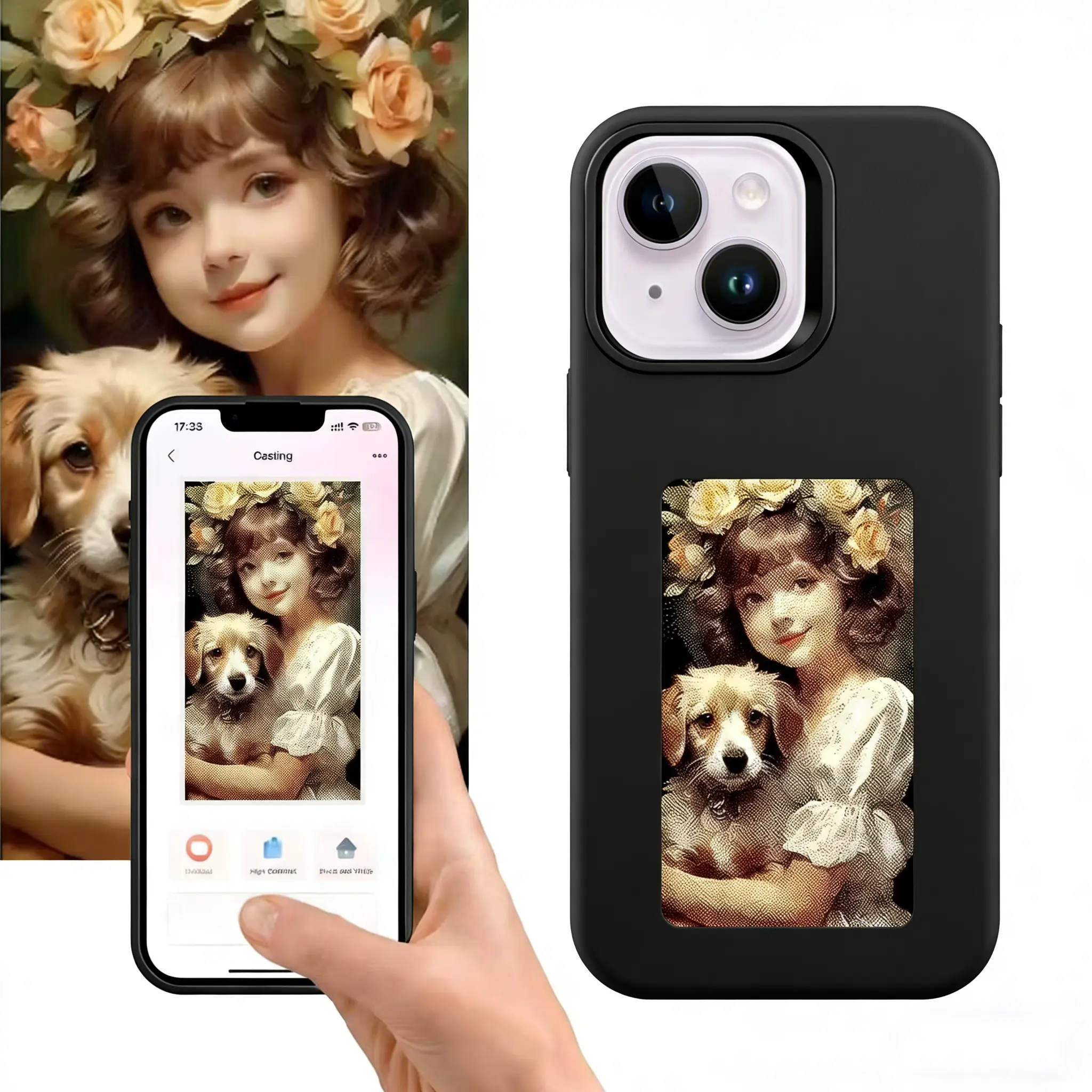 Smart E Ink Phone Case for iPhone 15 16 17 Phone Series-4.0" HD 528×768 | Upgraded Durable NFC Digital Phone Case with Faster NFC Transmission, 4-Color Eink Display, DIY Changing Picture,Girlfriend gift,giftidea photo case