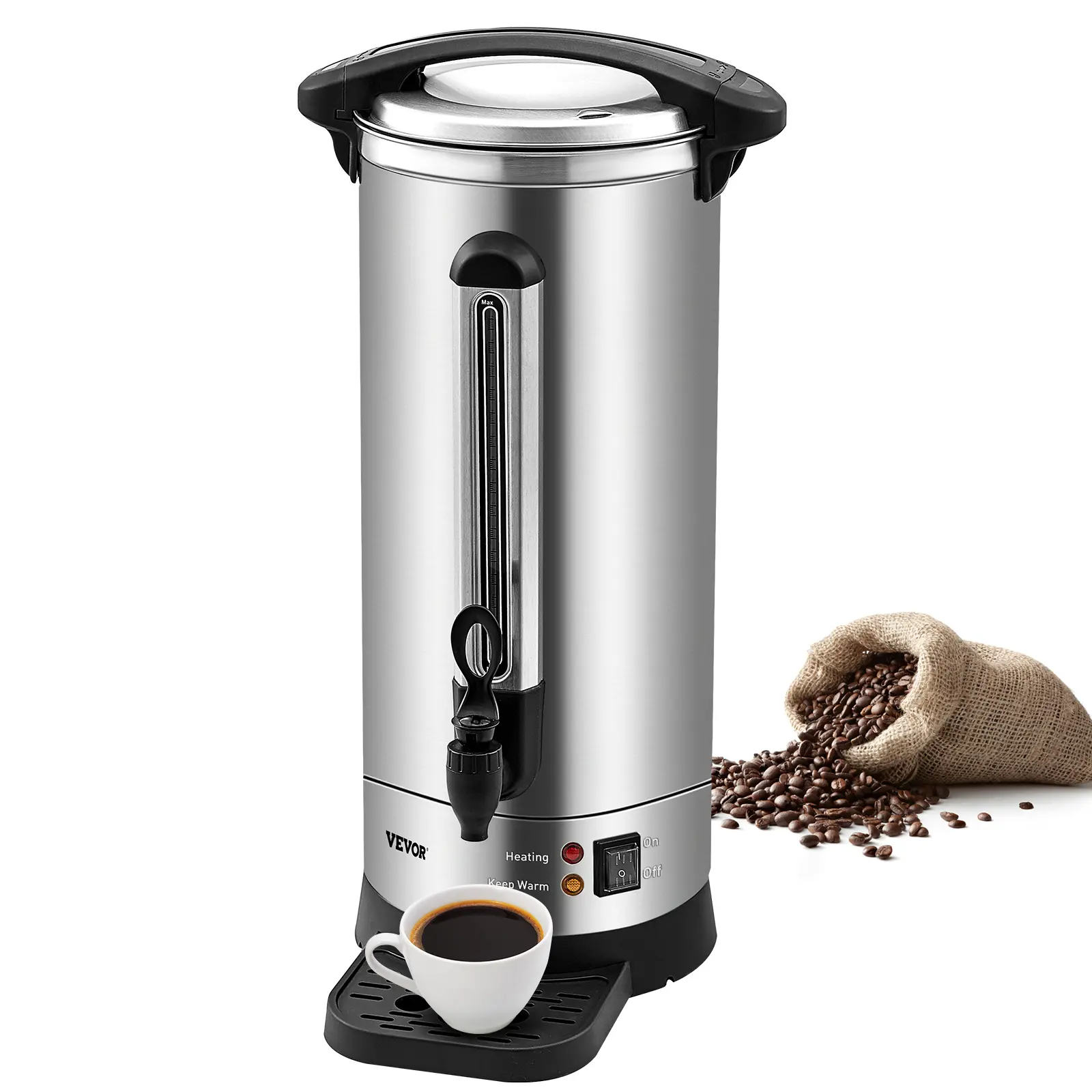 【summerfinds】VEVOR Commercial Coffee Urn, 110 Cups Stainless Steel Large Coffee Dispenser, 1500W 110V Electric Coffee Maker Urn For Quick Brewing, Hot Water Urn with Detachable Power Cord for Easy Cleaning, Silver