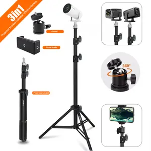 Projector stand, height 165 cm, thickened metal tube, cold-rolled tube process, high hardness, sturdy floor stand, portable projector tripod, easy to assemble and multi-angle adjustment, 4/1 standard screw hole stand