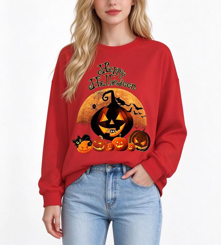 Vintage Halloween Sweatshirt, Black Cat Jack-o-Lantern Crewneck, Spooky Moon Pumpkin Oversized Shirt, Retro Fall Halloween Outfit, Halloween Gift Top