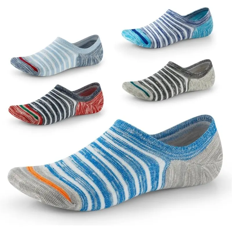 (5 Pairs) Unisex Striped Anti-Slip Seamless Moisture-Wicking No Show Sports Socks, Low-Cut Invisible Design with Stay-Put Grip, Secure Fit for Sneakers, Sizes 7-12, Anti-Slip Sports Socks