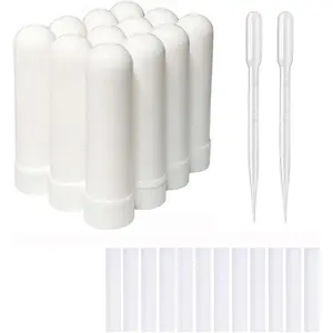 12 Sets Essential Oil Aromatherapy Tubes Inhaler Sticks Blank Nasal Inhalers(12 Complete Sticks) + 2 Polyethylene Pipette Droppers
