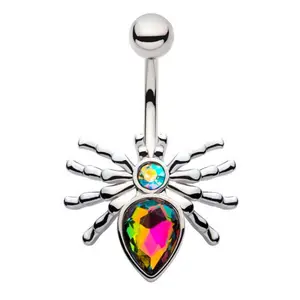 Spider Rainbow Aura CZ Belly Ring