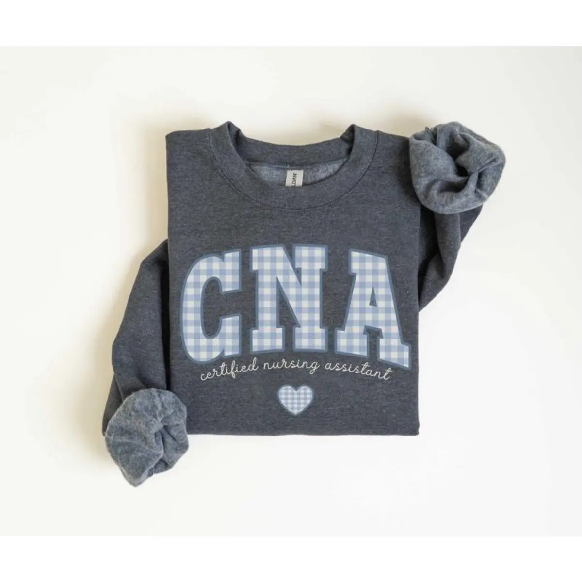 CNA T-Shirt / Sweatshirt, Certified Nursing Assistant Shirt, CNA Blue Gingham Work Shirt, Nurse Assistant Grad Tee, Cotton Fabric