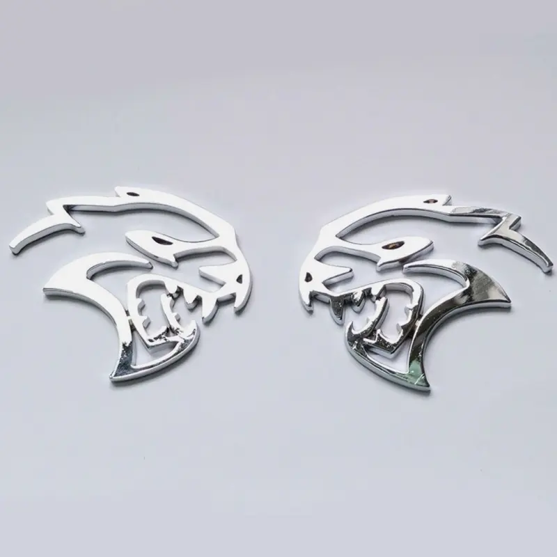 2x Metal Matte Black Red Eyes Hellcat Emblems Devil Cat Fender Side Badge Decal
