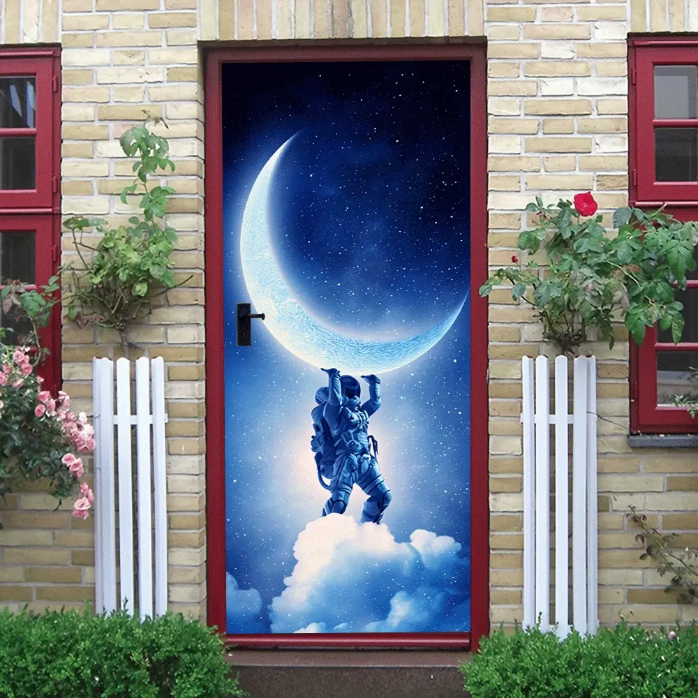 2pcs Astronaut Door Sticker Wall Sticker Modern Living Room Entrance Decoration Sticker Self-adhesive Removable Bedroom Sofa Background Wall Creative Mural Home Decor Collage Self-Adhesive Door Sticker
