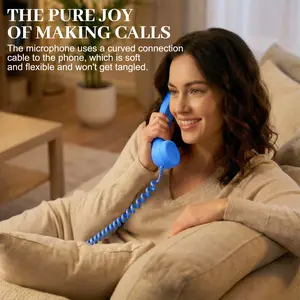 New Retro Phone Handset for iPhone Type-C Wired Handset Landline Handle Receiver Ergonomic Design for Video Conferences Calls Meetings