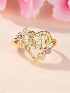 Vintage Letter & Flower Design Initial Cuff Ring, Alphabet Design Ring, 2024 New Style Jewelry for Party, Daily Clothing Decor, Trendy All-match & Exquisite Clean Girl Jewelry for Birthday Gift