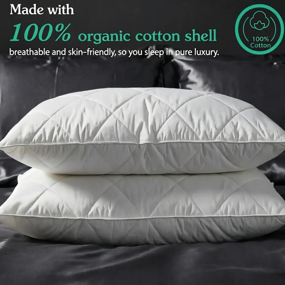 ThreeGeese White Goose Feather Pillows 2-Pack,100% Organic Cotton shell,Neck Support Rebound Pillow for Back Sleepers, Hotel Collection Super Supportive Low Allergy Pillow, Machine Washable,Guest Pillow,Medium Firm Support-#tiktokshopstockup