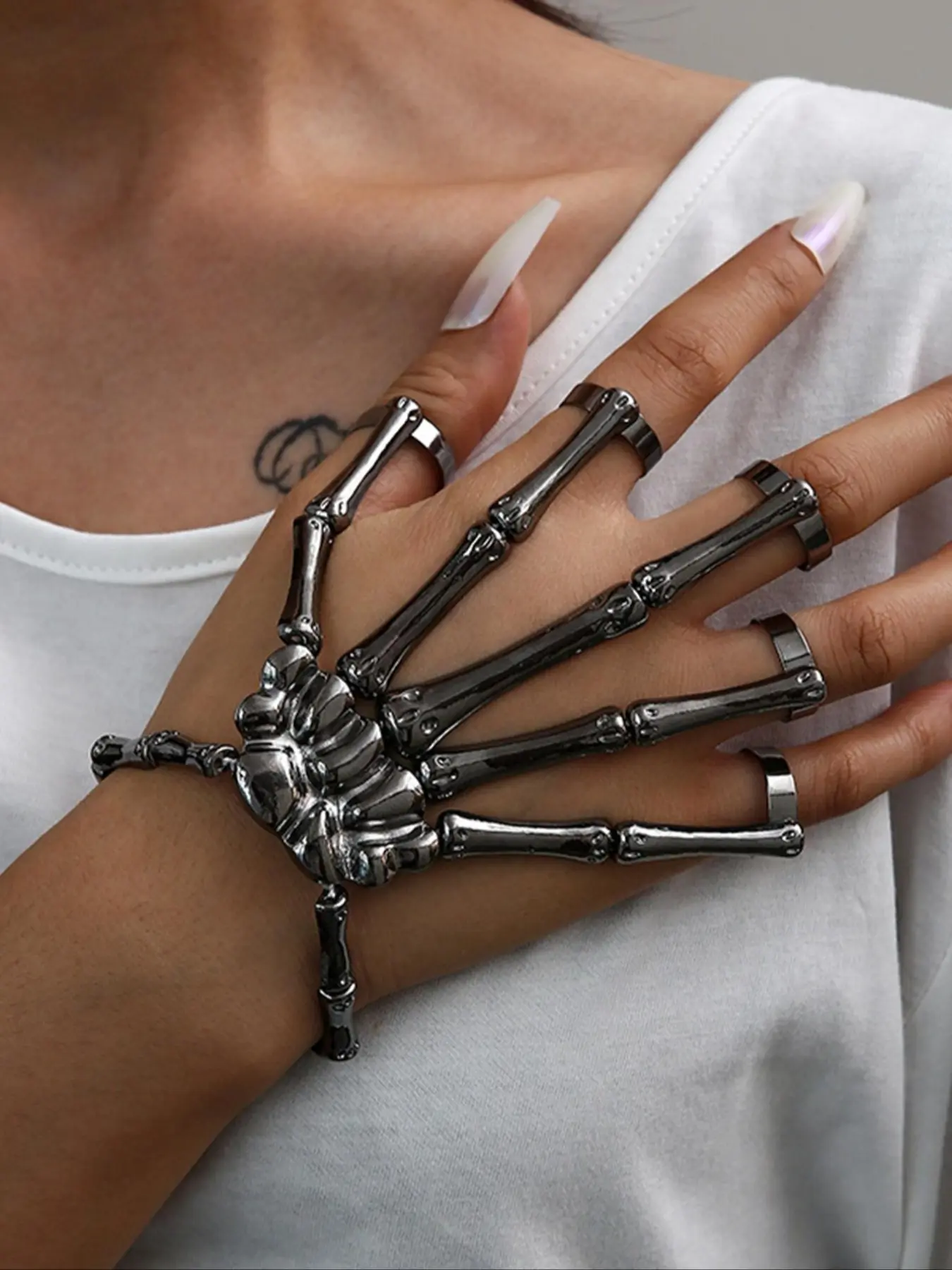 Punk Skull Hand Design Gloves and Bracelet Set, Perfect for Halloween, Carnival, Christmas Party Accessories, Creepy, Party Supplies