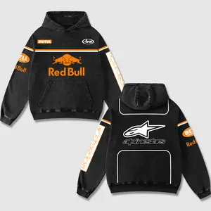 Retro The Orange Redbull x Alpinestars Racing Washed Hoodie Motor World Champion Enthusiast Apparel Streetwear Racing Team Super Motorsports Clothing Motobike Riders Supermotor Off-Road Dirt Bike Fan Gear Cotton For Motor Fan