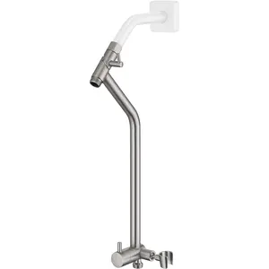 Metal Shower Diverter with Low Holder, Extended 13.5 Inch, 3-Way Diverter Valve with Pause Mode for Handheld and Fixed Shower Heads | 4-Setting Replacement Part (Brushed Nickel)