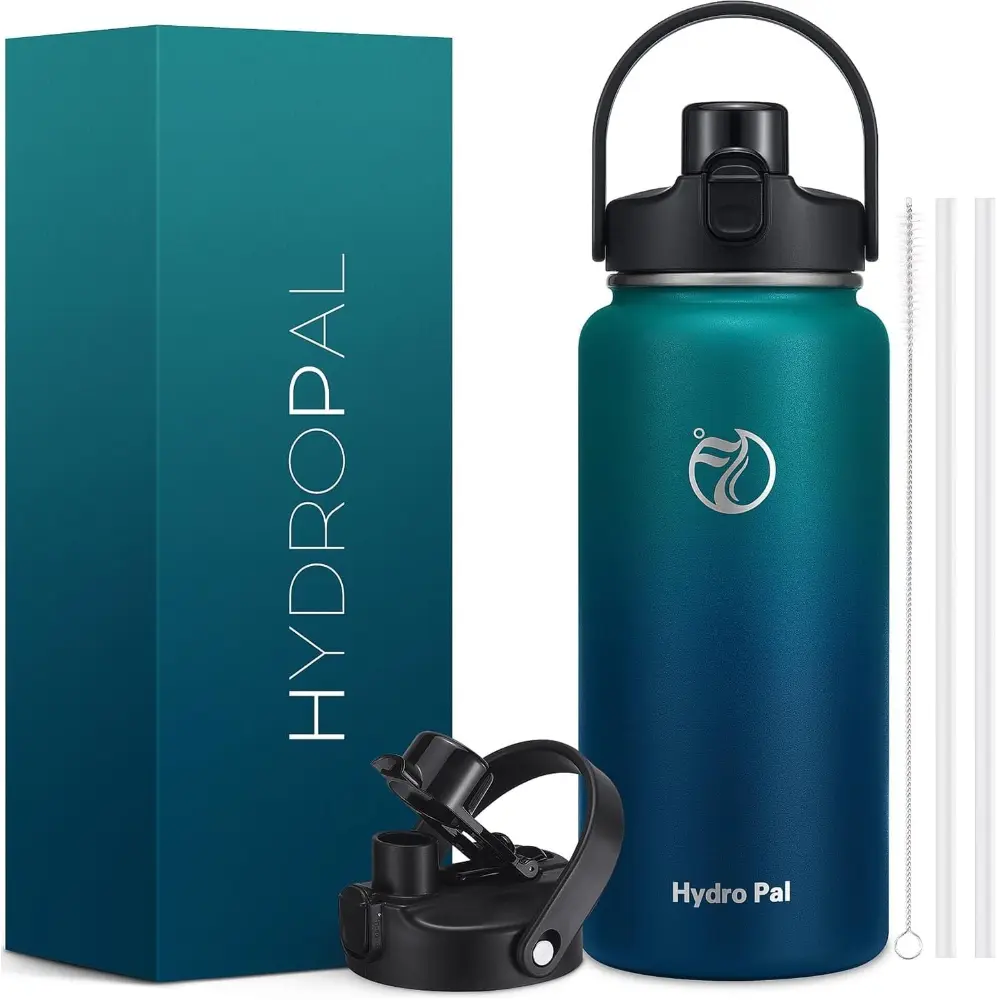 HydroPal 64oz Insulated Stainless Steel Water Bottle, Half Gallon, 2-in-1 Lid (Chug & Straw), Double-Walled Vacuum, Leak-Proof, Wide Mouth, Drinkware #Summervibes