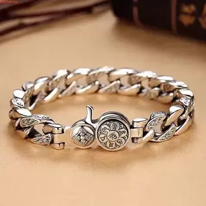 Men's Rotating Om Mantra Cuban Link Bracelet, Vintage Silver Plated, Engraved Spiritual Jewelry, Stress Relief Wristband for Daily Wear & Gifting