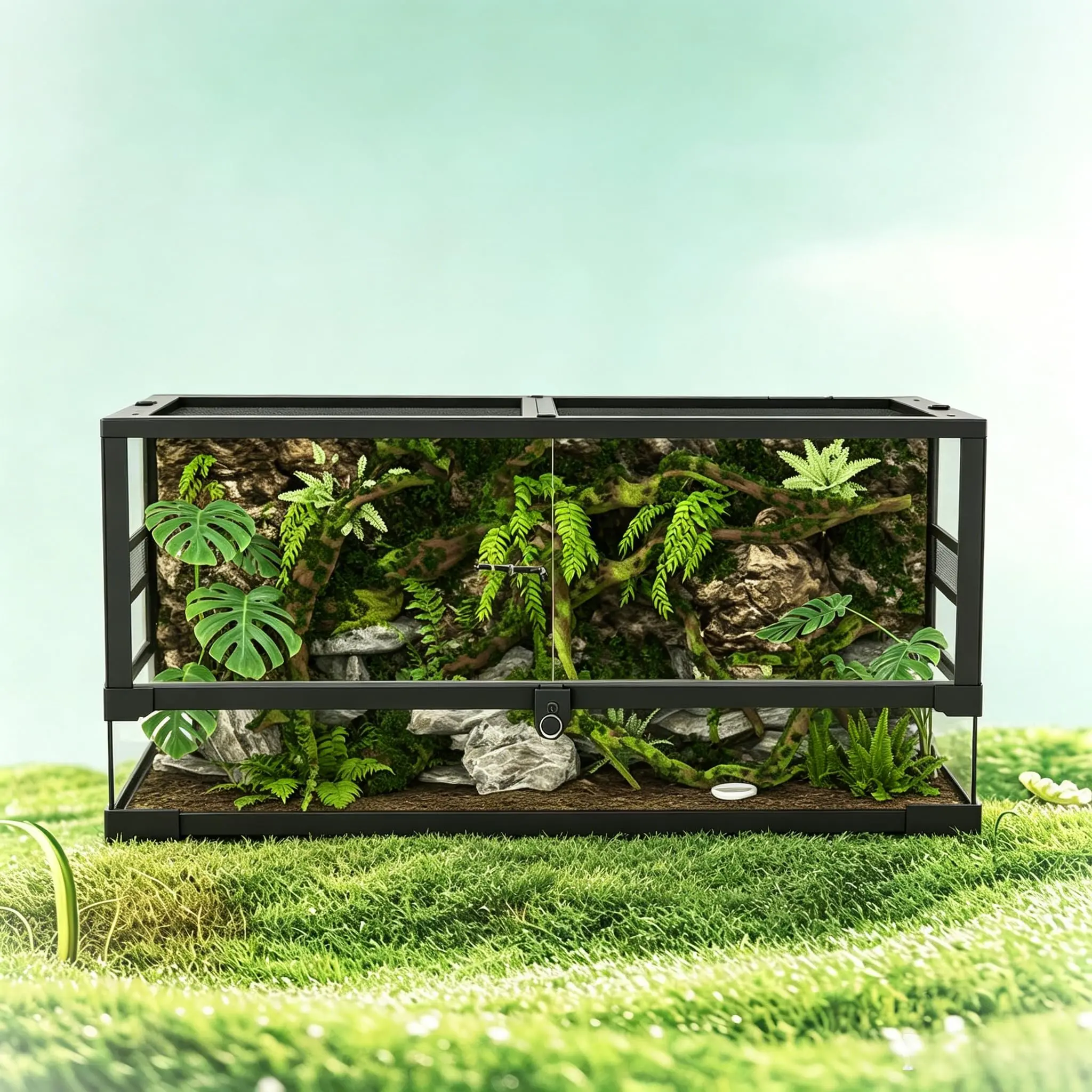 50 Gallon Reptile Tall Glass Terrarium 36.22"x 18.50"x 18.50", Anti-Escape Design with Top Screen Ventilation, Water-Tight Base for Easy Maintenance