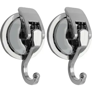 Heavy Duty Suction Cup Hooks for Shower, Bathroom, Reusable No Hole Punched Vacuum Glass Hooks for Garland Decoration Silver 2 Pack