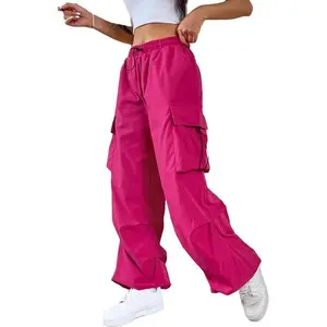 Women's Baggy Loose Cargo Pants Drawstring Waist Joggers Long Trousers Womenswear Bottom