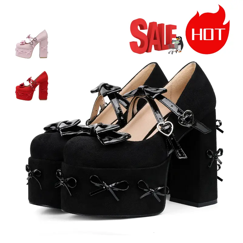 Goth Punk Women's Black Platform Heels Shoes High Heels Pumps Cute Bow High Heels Gothic Heels Closed Toe Heels Chunky Heels Mary Jane Shoes Mary Jane Style Stylish Classy Elegant