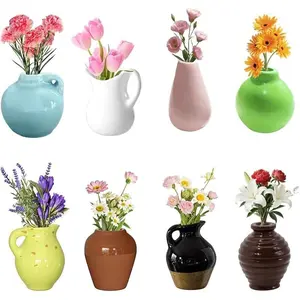 Mini Magnetic Vase,Miniature Magnet Ceramic Vase Decoration, Refrigerator Magnets Vases for Refrigerator Kitchen Locker Office(8pack),wall decor