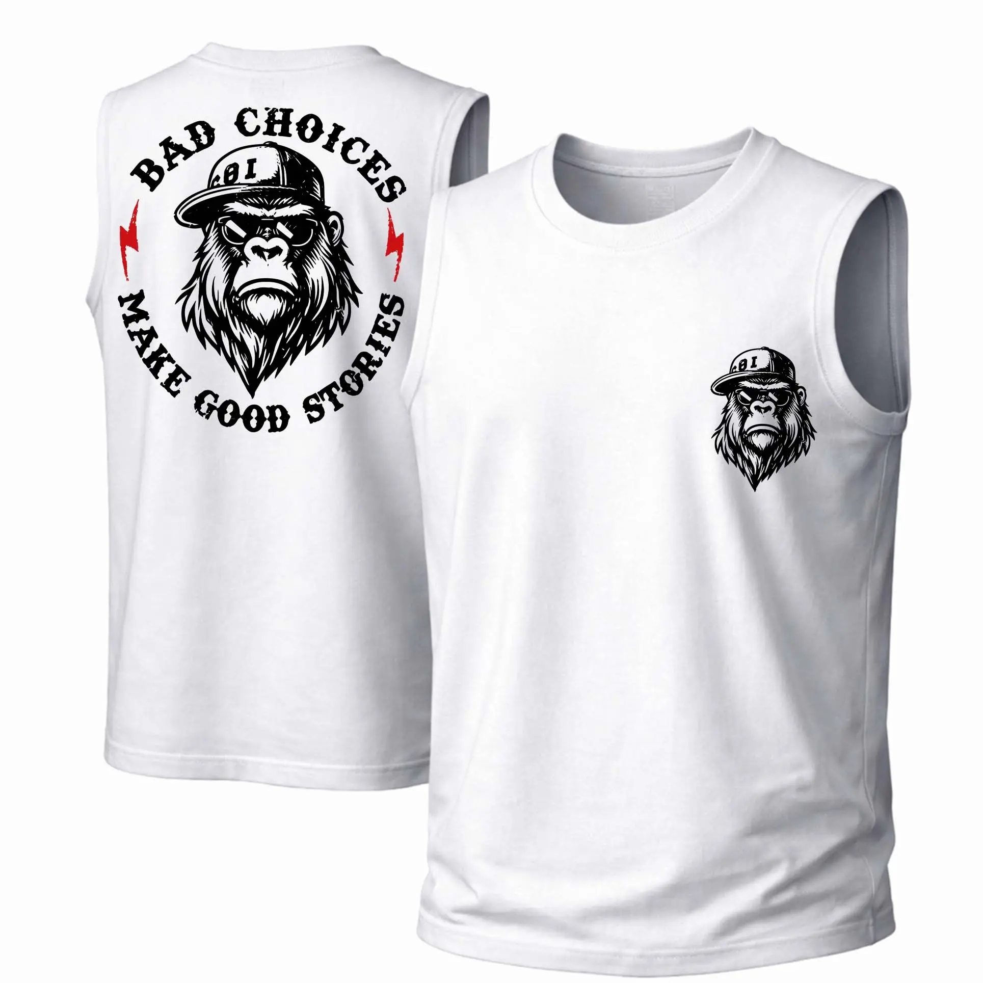Unisex "Bad Choices" Graphic Tank Top in , Retro Streetwear Style, Breathable Loose Fit for Summer Daily Wear, Fabric,back to school,back to school shopping