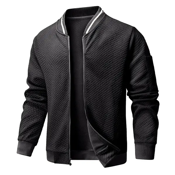 Grandclad Men's Lightweight Bomber Jacket Textured Zip Up Long Sleeve Casual Varsity Jacket Classic Streetwear Outerwear for Spring Fall