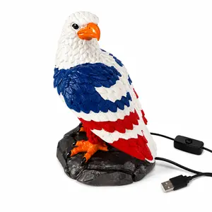 Patriotic Bald Eagle Color Resin Desk Lamp, LED night light with American flag style design, suitable for Independence Day home decoration and office decoration, tabletop collectible item. A unique patriotic gift.