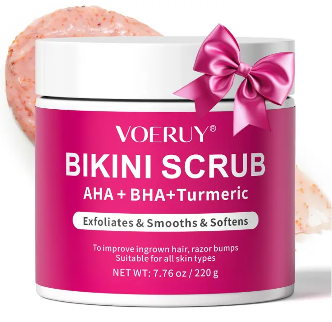 Bikini Area Exfoliator with 10% AHA+BHA & Turmeric, Ingrown Hair & Razor Bumps for Bikini Underarm Area, Skin Moisturizing, Smoothing, Even Skin Tone Exfoliating Body Scrub with Walnut Shell Powder