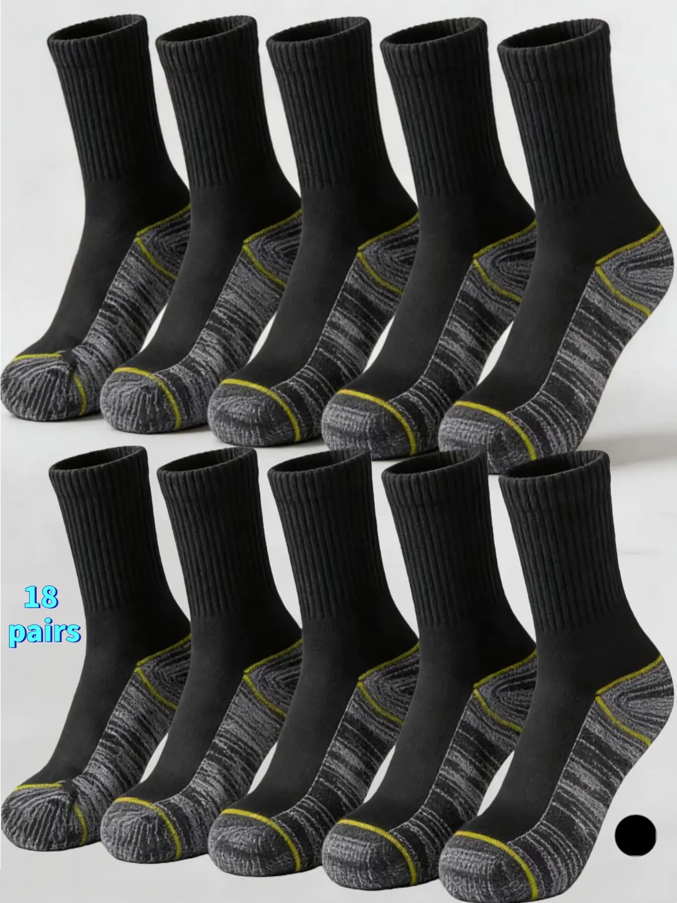 Men's Patchwork Crew Socks, Work Socks, 18 Pairs Durable Knitted Comfort Design, Ideal for Industrial Use, Soft Knit Mid-Calf Socks