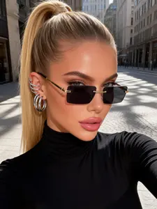 Women's Metal Frameless Square Sunglasses, Elegant Simple Design, Casual Versatile, Perfect for Daily Use and Travel Vacations