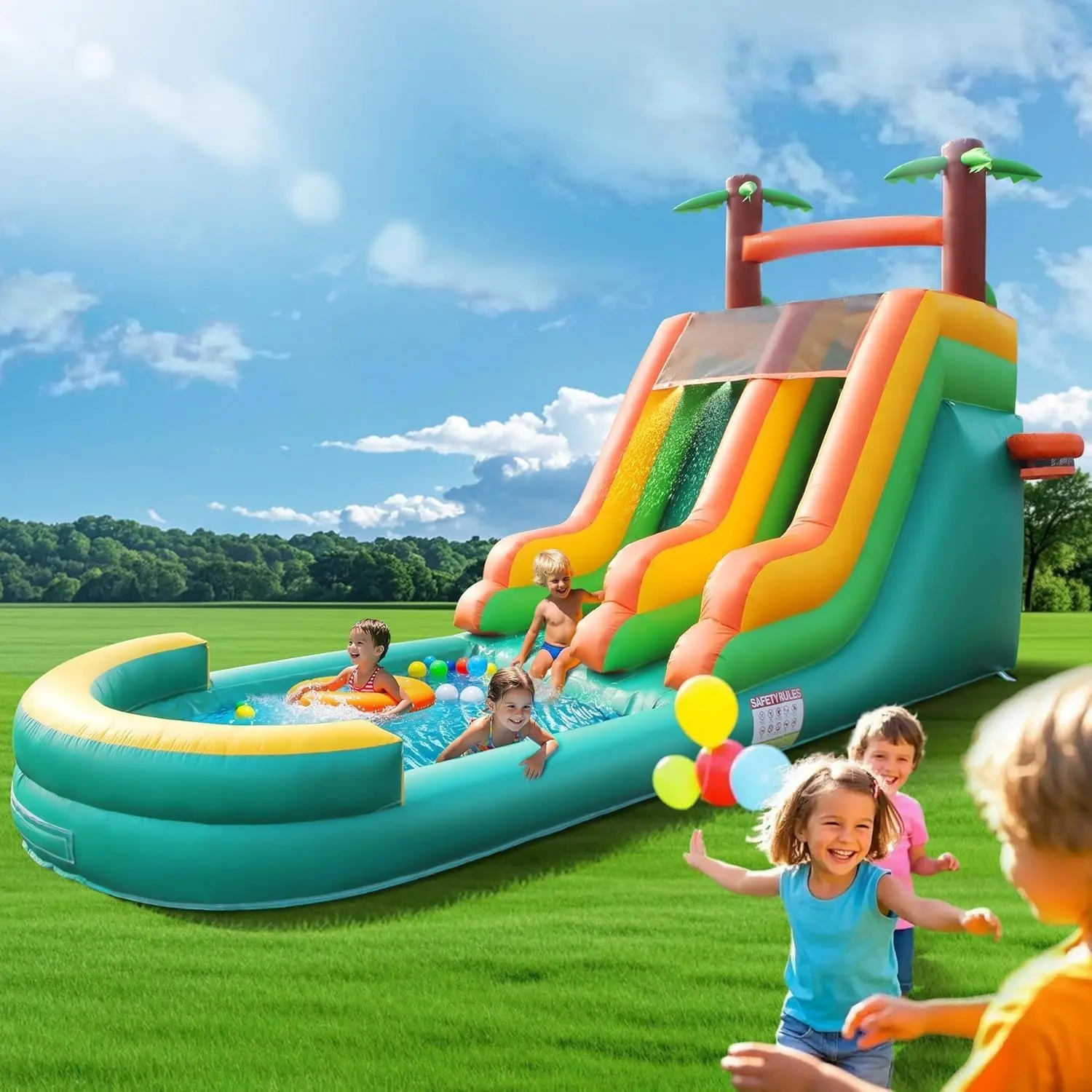 26.2FT Commercial Large Inflatable Water Silde with Water Pipe for Kids & Adults, Heavy Duty 100% PVC Waterslides with Big Pool, Blower for for Backyard, Outdoor Park, and Pool Party
