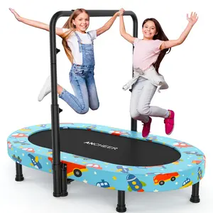 ANCHEER Foldable Trampoline, Mini Rebounder Trampoline with Adjustable Handle,  Indoor/Garden/Workout Cardio, Parent-Child Twins Trampoline Max 220lbs